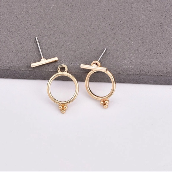 Gold Tone Bar Circle Triple Bead Jacket Earrings - Picture 3 of 3